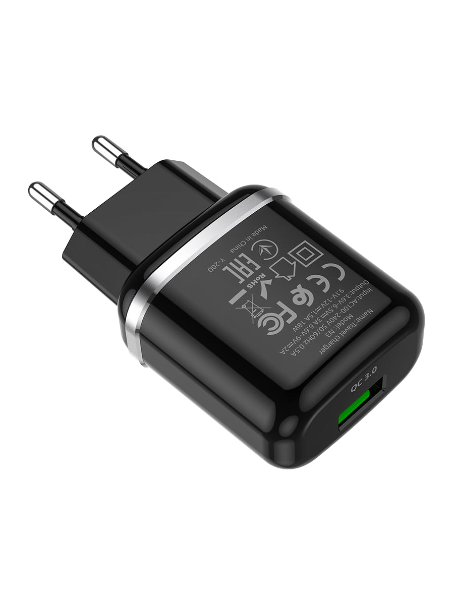 фото Сетевое зарядное устройство Адаптер Блок питания HOCO N3 USB QC3.0 18W черное