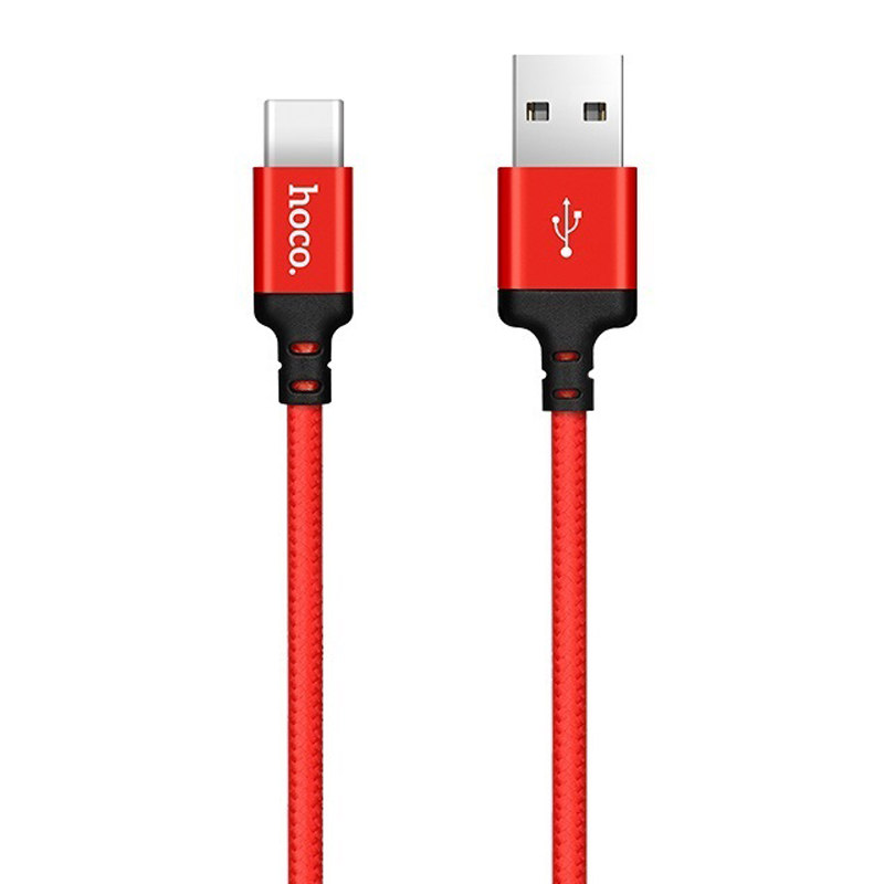 Кабель для зарядки Type-C USB HOCO X14 2м плетеный красно-черный