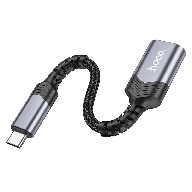 Адаптер переходник OTG с Type-C USB (M) на USB 3.0 (F) Hoco UA24 серый металл