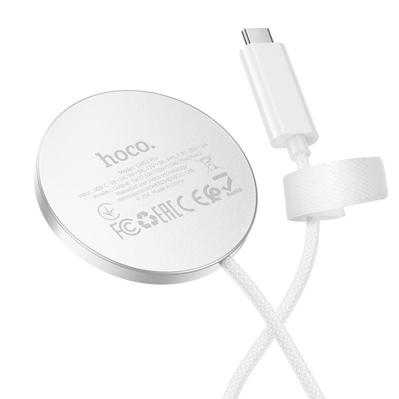 фото Беспроводное зарядное устройство магнитное HOCO CW63 Pro Qi2.2 25W USB-C Type-C 1.2м ультратонкий белое