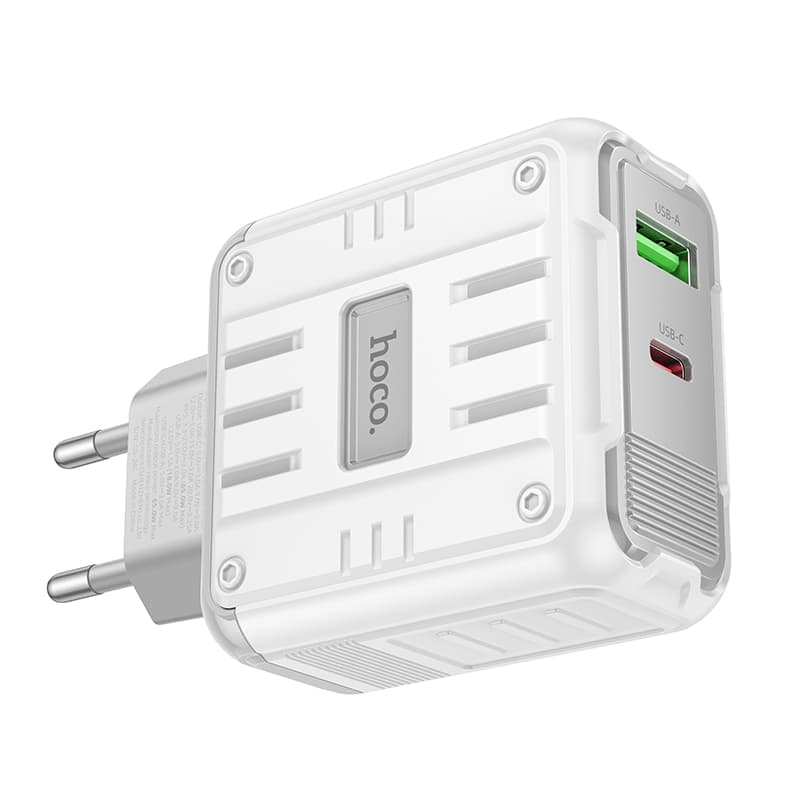 фото Сетевое зарядное устройство Адаптер Блок питания HOCO C138A Rock PD 65W+QC3.0 / Type-C USB-C+USB 3A белое