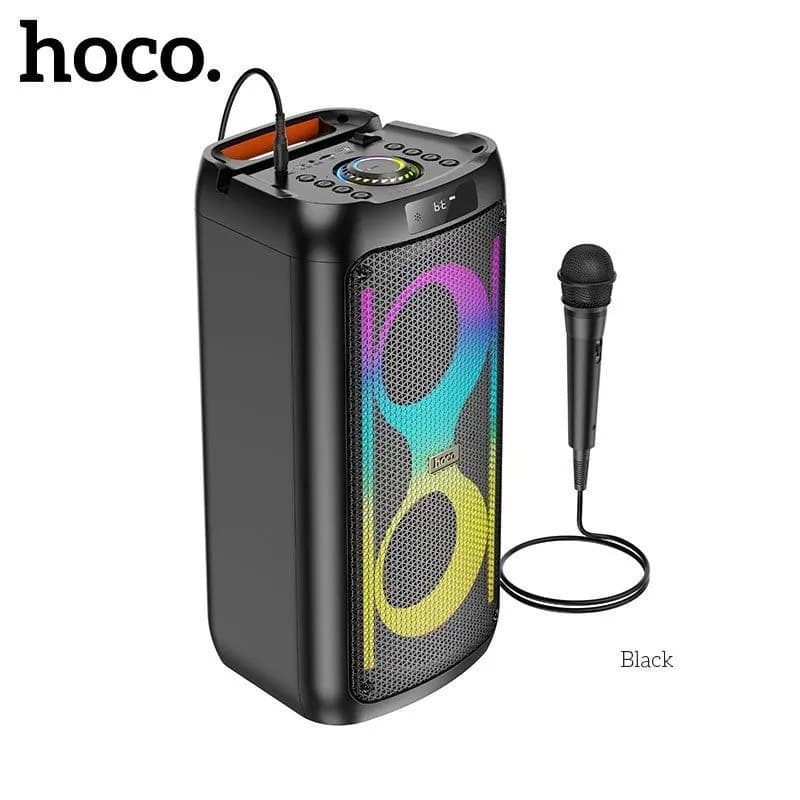 Колонка блютуз с микрофоном караоке HOCO HA6 LED многофункциональная черная 4500mAh