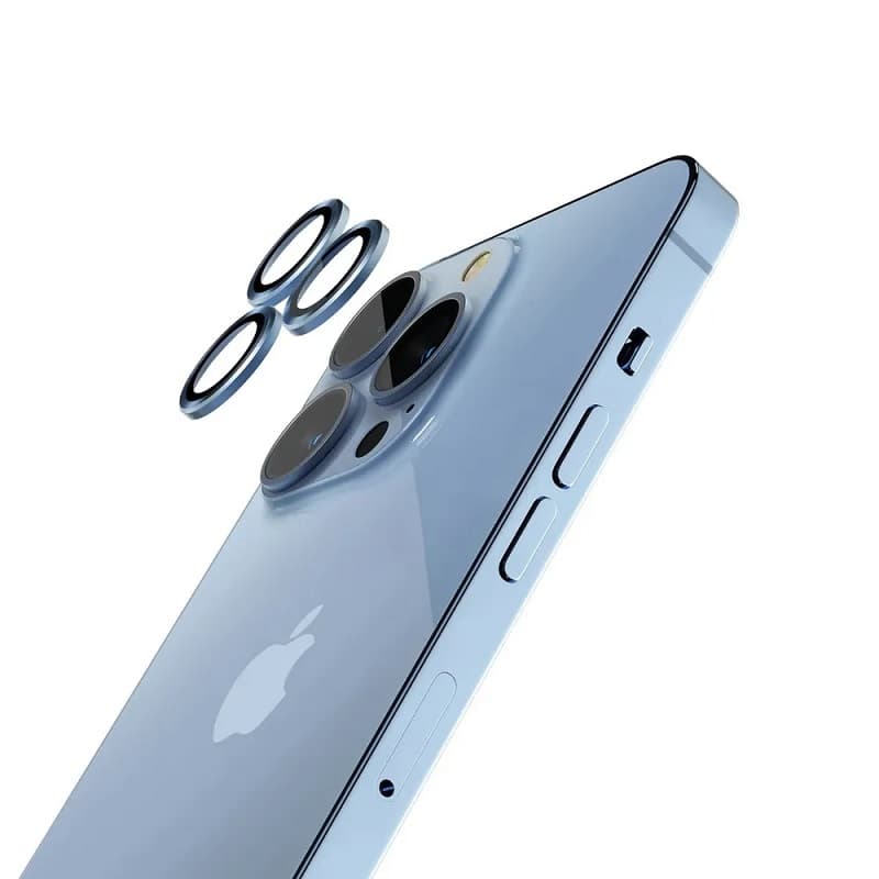 фото Защитные стекла на линзы для камеры iphone 12 6.1 Lanxiu с синей металлической окантовкой