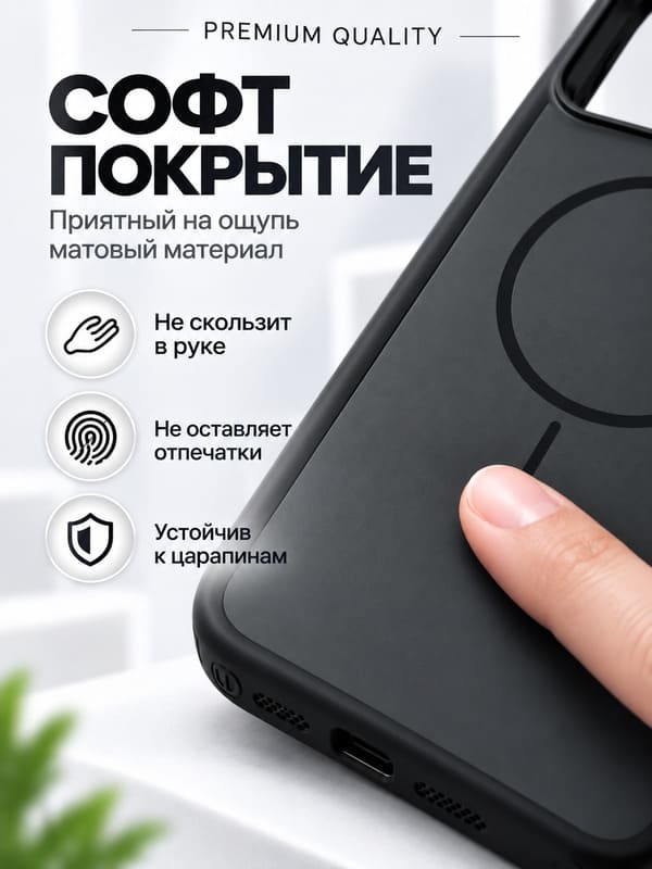 фото Чехол накладка для iphone 17 Pro Max/18 Pro Max 6.9 soft силикон+пластик с магнитом черная