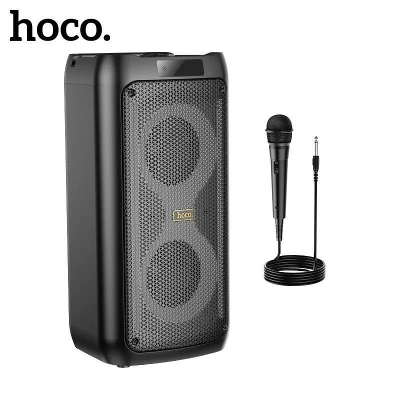 Колонка блютуз с микрофоном караоке HOCO HA6 LED многофункциональная черная 4500mAh