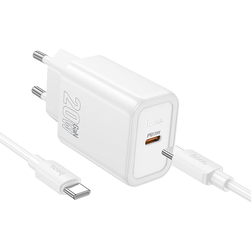 фото Сетевое зарядное устройство + кабель Type-C to Type-C HOCO N60 GaN PD 20W1м белый