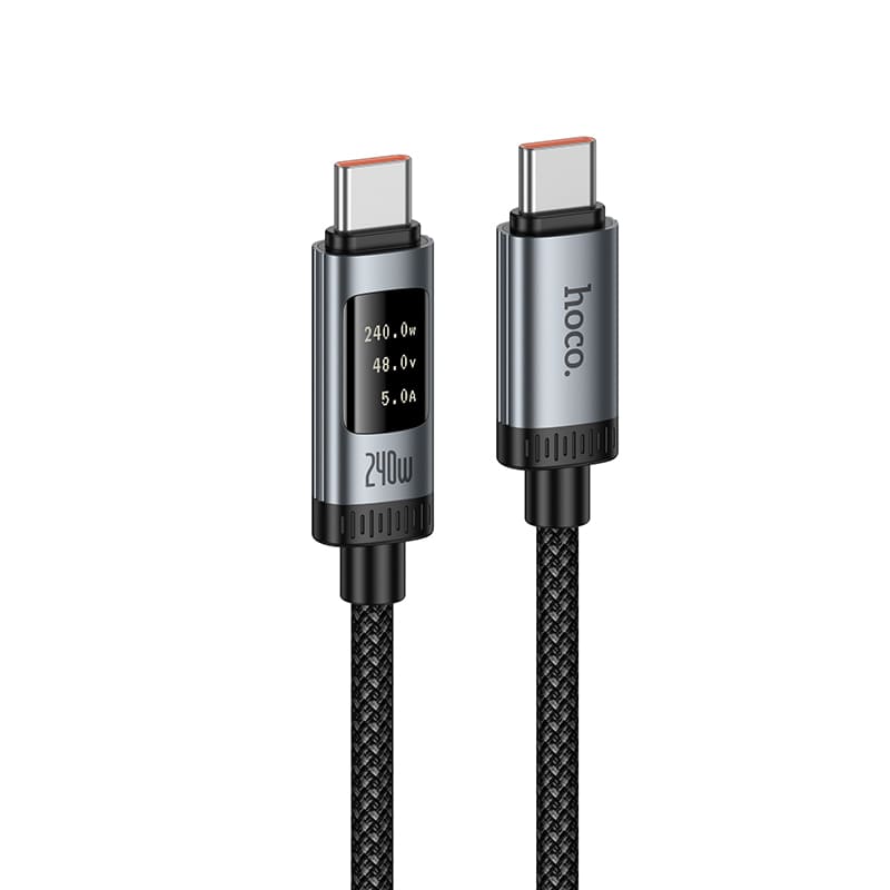 Кабель для зарядки Type-C to Type-C HOCO U148 240W 1.2м с дисплеем в оплетке черный