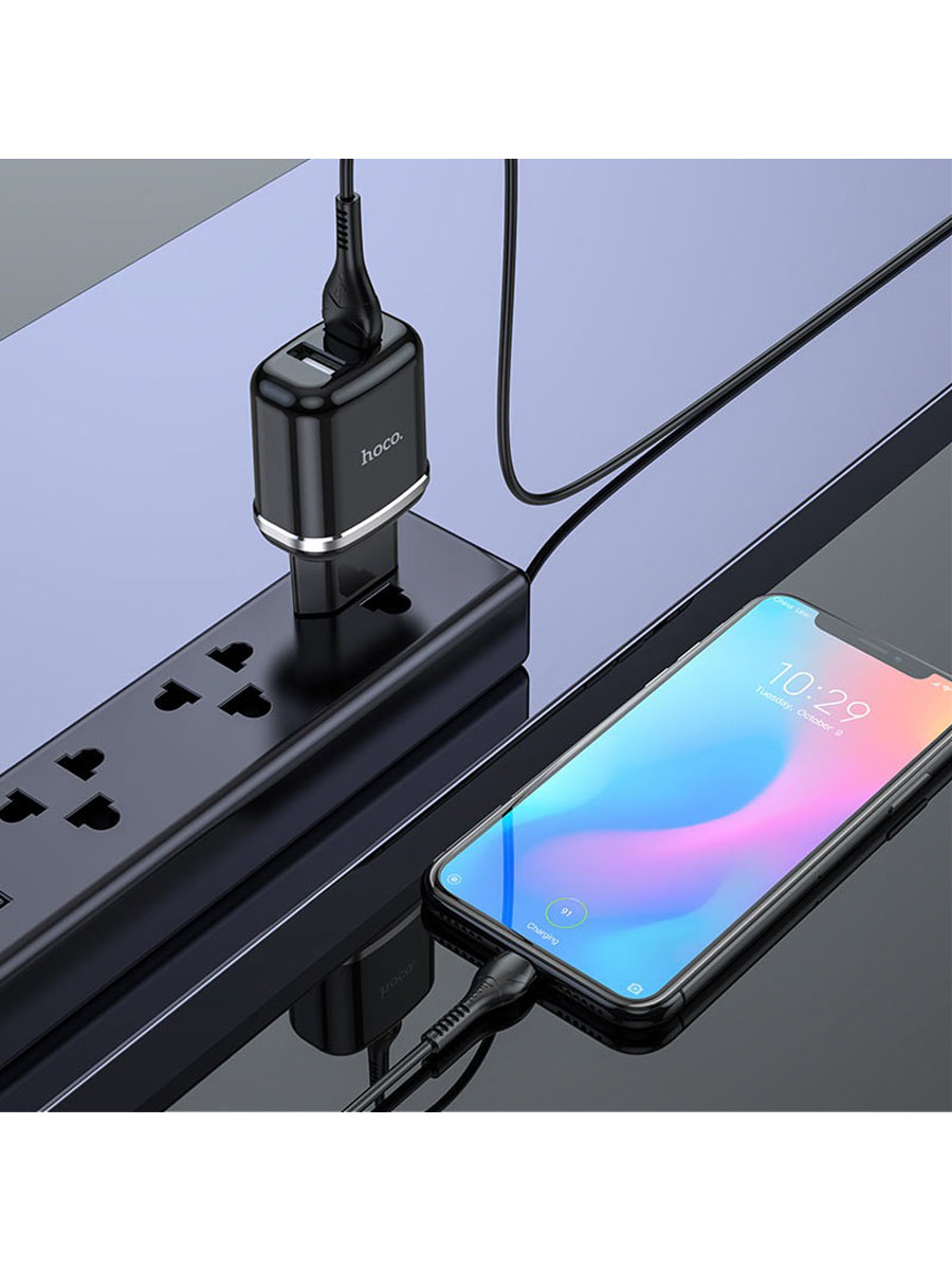 фото Сетевое зарядное устройство + кабель Type-C HOCO N4 2USB 2.4A 1м черный