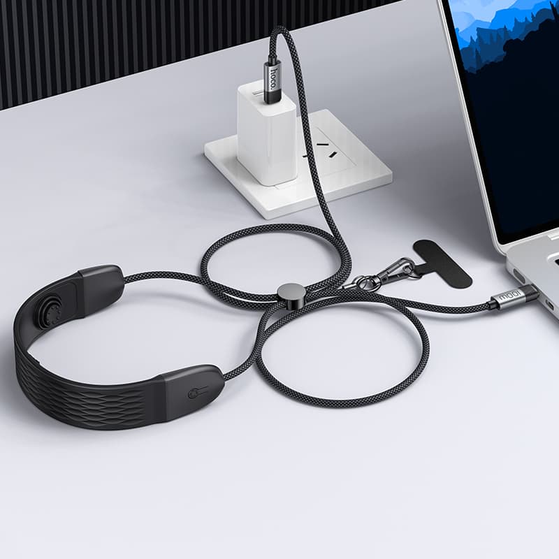 Кабель для зарядки Type-C to Type-C HOCO U145 100W 1.4м регулируемый шнурок на шею с функцией массажа черный