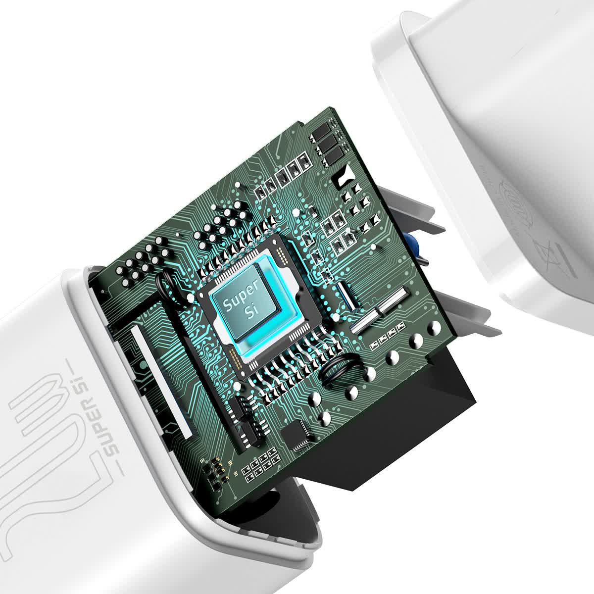 фото Сетевое зарядное устройство + кабель для iphone Lightning to Type-C Baseus Super Si Quick 1C 20W белый TZCCSUP-B02