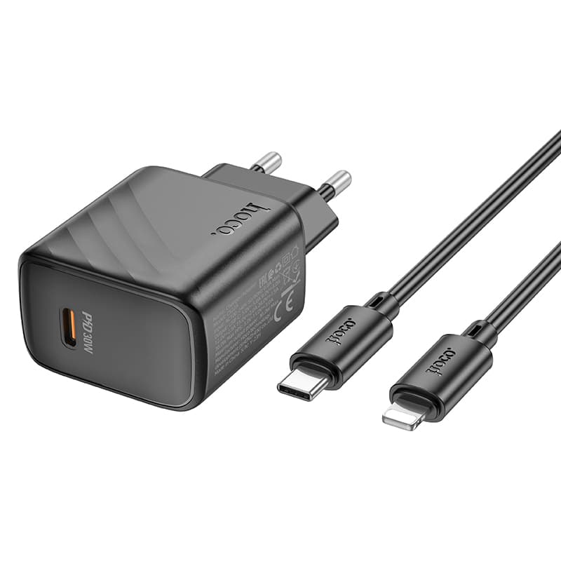 фото Сетевое зарядное устройство + кабель для iphone Lightning to Type-C HOCO CS22A PD 30W 1м 3A черный