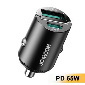 Автомобильное зарядное устройство Joyroom JR-CCN18 Mini PD 65W+QC60W /Type-C USB-C+USB с тянущим кольцом черное