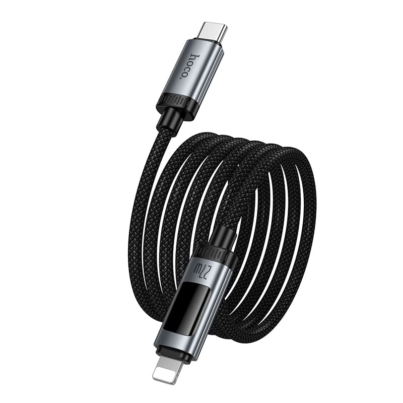 Кабель для зарядки iP Lightning to Type-C HOCO U148 PD 27W 1.2м с дисплеем в оплетке черный
