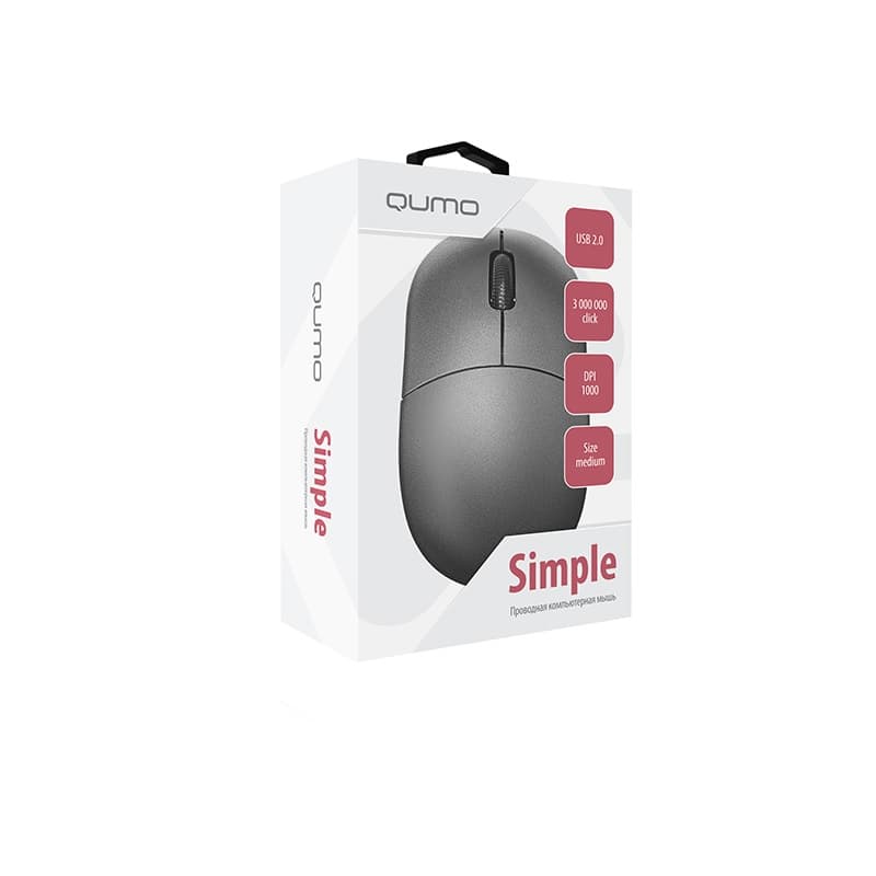 Мышь проводная Qumo Simple M92 3 кнопки 1000dpi серая