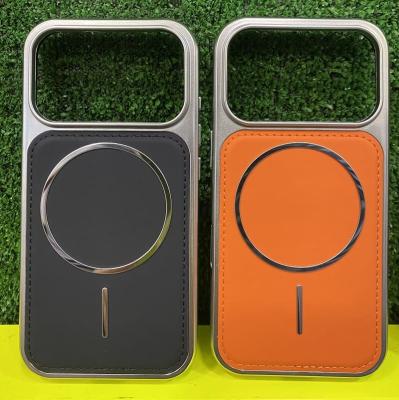 Чехол накладка для iphone 17 Pro Max (6.9) силикон+пластик с магнитом для magsafe экокожа черная бампер металлик