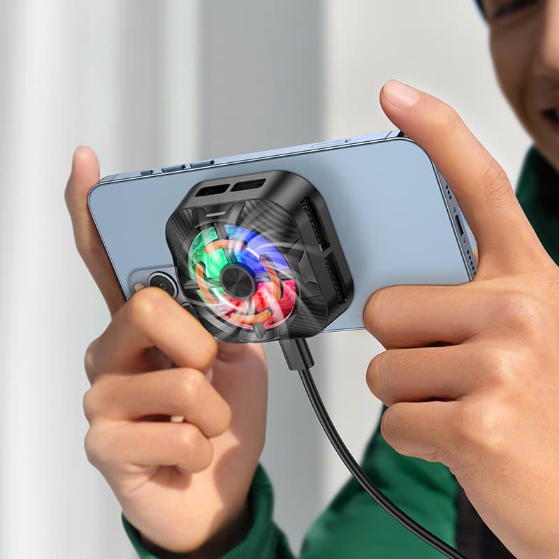 фото Охлаждающий кулер вентилятор магнитный для смартфона Borofone BG15 с подсветкой черный