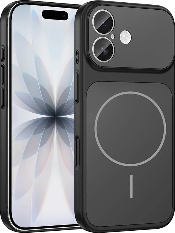 фото Чехол накладка для iphone 16 (6.1) Skin feel силикон+пластик с магнитом для magsafe с защитой камеры и линз черная