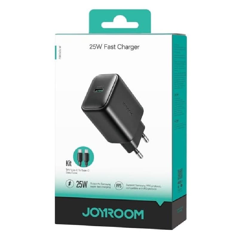 Изображение Сетевое зарядное устройство + кабель Type-C to Type-C Joyroom JR-TCF23EU PD25W Type-C USB-C черный фото Сетевое зарядное устройство + кабель Type-C to Type-C Joyroom JR-TCF23EU PD25W Type-C USB-C черный