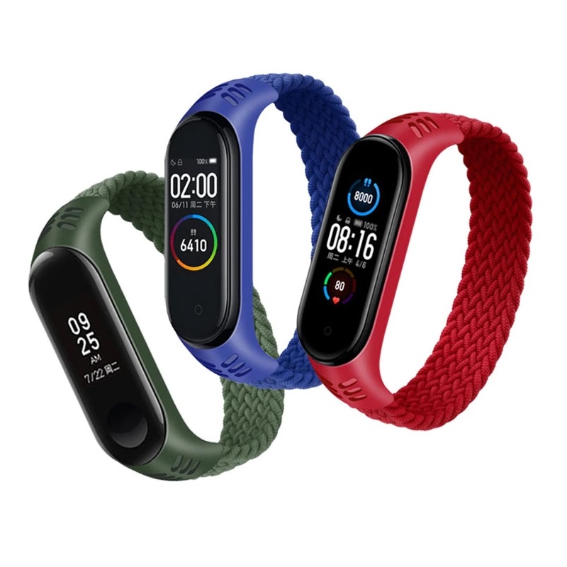 Ремешок для Mi Band 5/Mi Band 6 Red Line плетеный нейлоновый эластичный красный