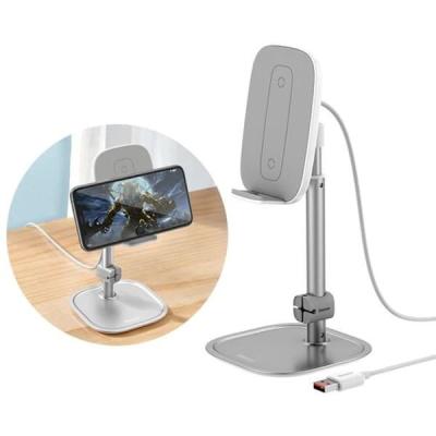 Подставка держатель для телефона Baseus Literary Youth Desktop Bracket с беспроводной зарядкой 15W серебро SUWY-D0S