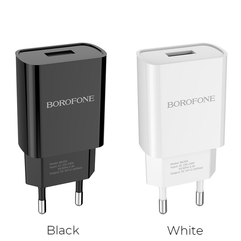 фото Сетевое зарядное устройство Адаптер Блок питания Borofone BA20A USB 2.1A белое