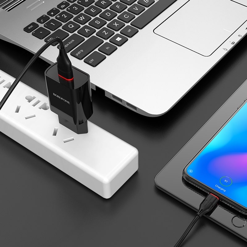 фото Сетевое зарядное устройство + кабель Type-C Borofone BA20A 1USB 2.1A черный