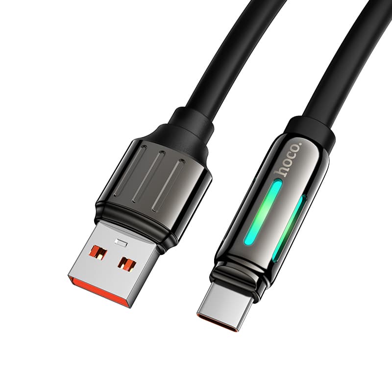 Кабель для зарядки Type-C USB HOCO U136 5A 1.2m RGB подсветка прочный силиконовый черный