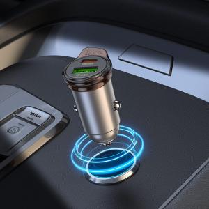 Автомобильное зарядное устройство HOCO NZ16A 43W PD 25W+QC3.0 / Type-C USB-C+USB серый металл