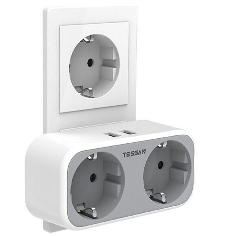 Сетевой фильтр TESSAN TS-321-DE 2 гнезда + 2 USB серый Сетевой фильтр TESSAN TS-321-DE 2 гнезда + 2 USB серый