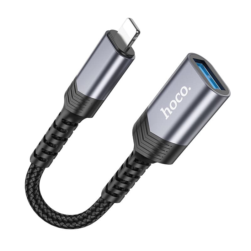 Адаптер переходник OTG с Lightning на USB 2.0 Hoco UA24 серый металл
