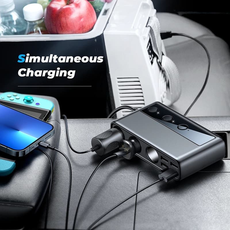 фото Разветвитель Joyroom JR-CL06 LED 3 прикуривателя + PD 38W + 2USB QC3.0 + 3USB 3,6A черный