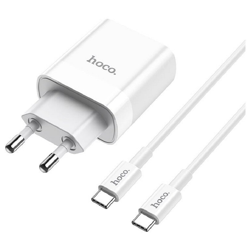 фото Сетевое зарядное устройство + кабель Type-C to Type-C HOCO C80A PD 20W+QC3.0 1м белый