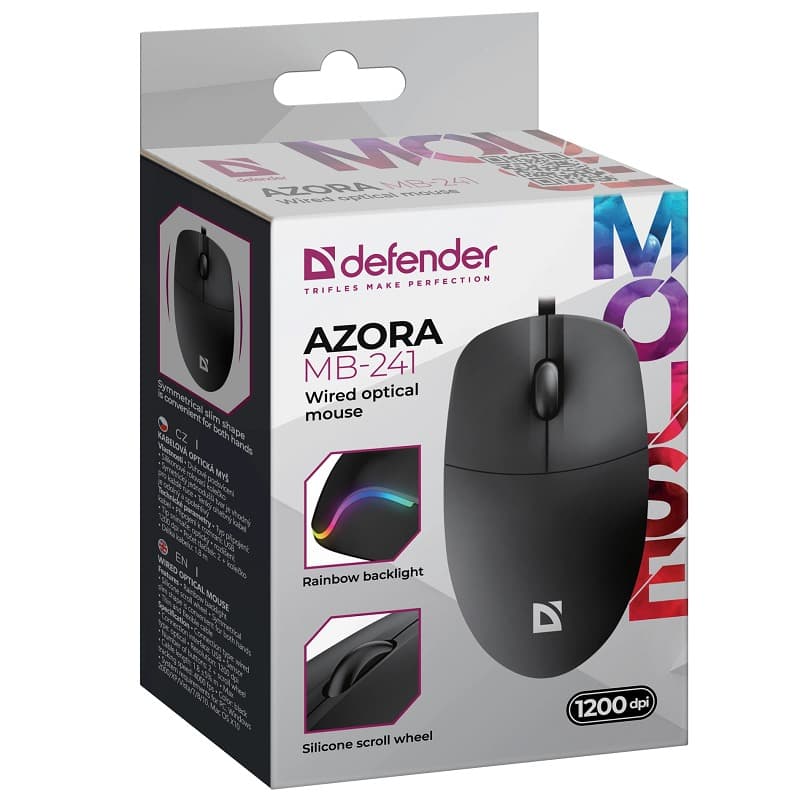 Мышь проводная DEFENDER Azora MB-241 черный,3 кнопки, 3D,1200 dpi 1.8м
