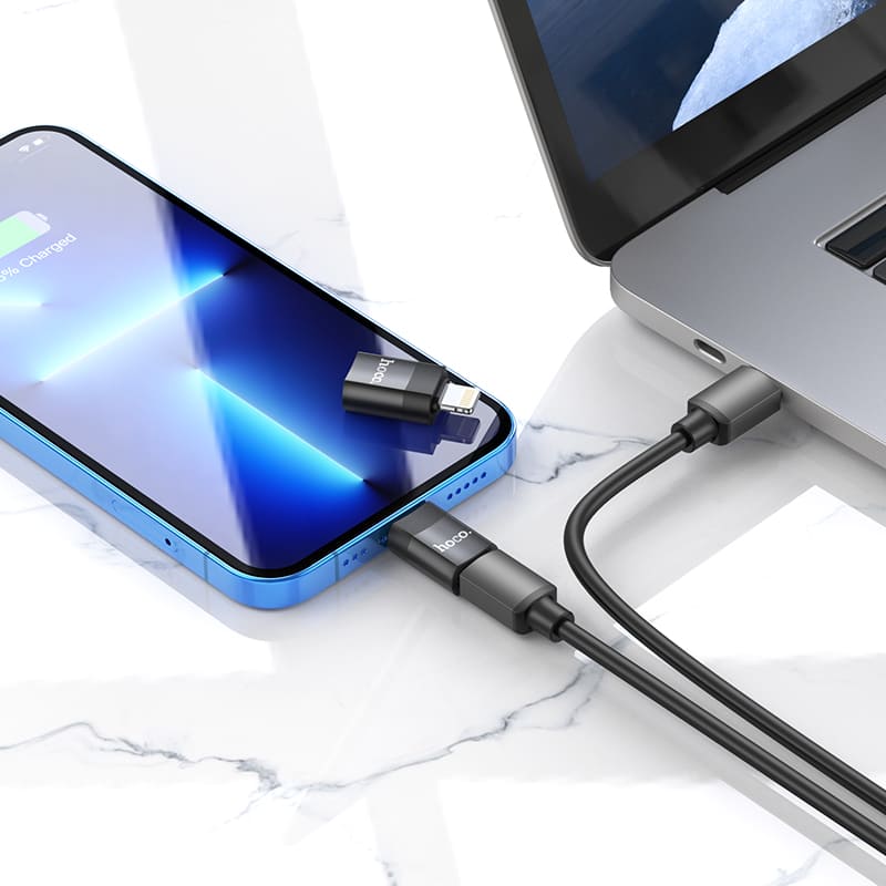 Адаптер переходник OTG с Lightning (M) на Type-C USB 2.0 (F) Hoco UA17 черный