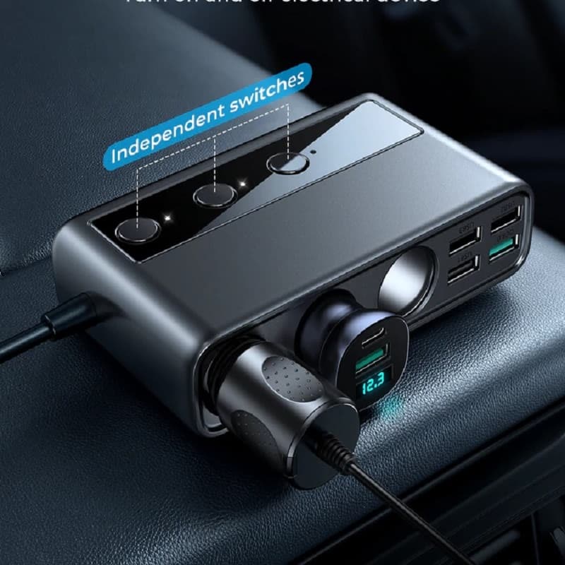фото Разветвитель Joyroom JR-CL06 LED 3 прикуривателя + PD 38W + 2USB QC3.0 + 3USB 3,6A черный