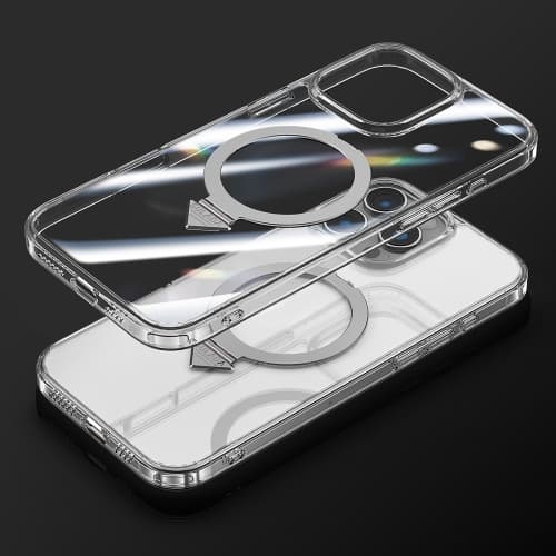 фото Чехол накладка для iphone 16 (6.1) SULADA Ring силикон+пластик прозрачный с золотым бампером с магнитом и кольцом держателем