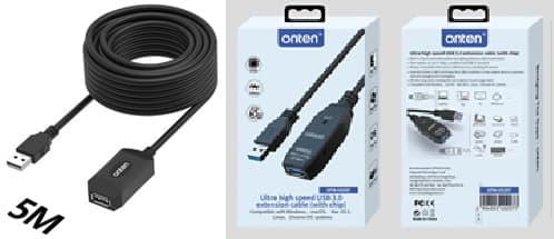 Кабель удлинитель USB AM-AF Onten OTN-US206 USB 2.0 480Mbps с чипом 5м черный