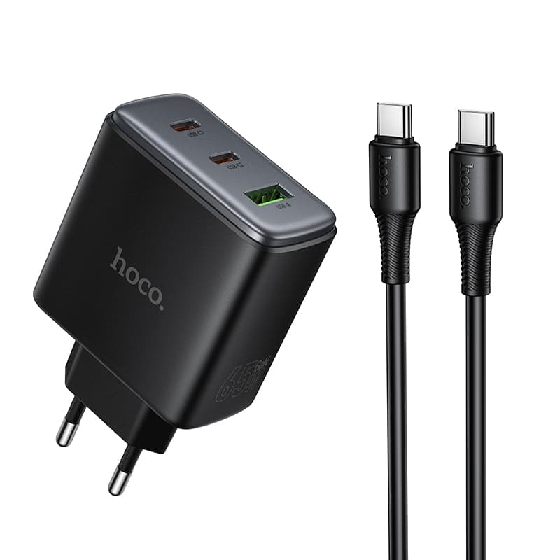 фото Сетевое зарядное устройство + кабель Type-C to Type-C HOCO C160A 2PD 65W+QC3.0 черный