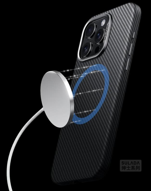 фото Чехол накладка для iphone 16 Pro Max (6.9) SULADA Gentleman карбон пластик синий с магнитом для magsafe