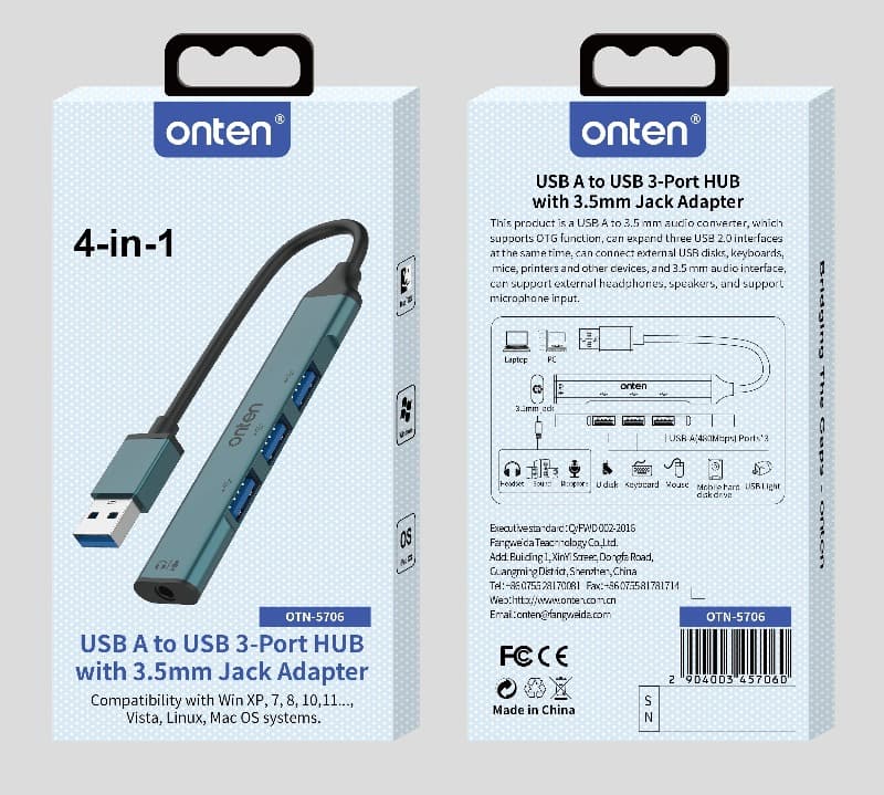 Разветвитель адаптер переходник USB HUB Хаб Onten OTN-5706 4в1 3 порта USB+3.5mm Jack Разветвитель адаптер переходник USB HUB Хаб Onten OTN-5706 4в1 3 порта USB+3.5mm Jack