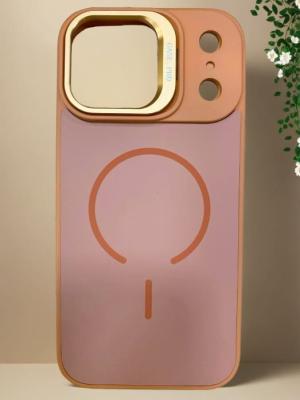 Чехол накладка для iphone 17 Pro Max (6.9) силикон+пластик с магнитом для magsafe с подставкой держателем оранжевая