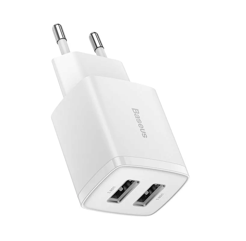 фото Сетевое зарядное устройство Адаптер Блок питания Baseus Compact 2USB 2.1A 10.5W белое CCXJ010202
