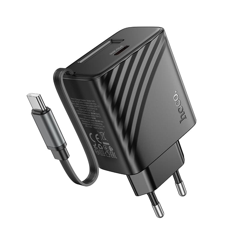 Изображение Сетевое зарядное устройство + выдвижной кабель Type-C HOCO N58 PD 30W черный фото Сетевое зарядное устройство + выдвижной кабель Type-C HOCO N58 PD 30W черный