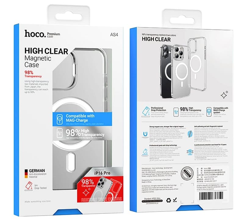 фото Чехол накладка для iphone 16 Pro (6.3) HOCO AS4 пластик с магнитом прозрачная