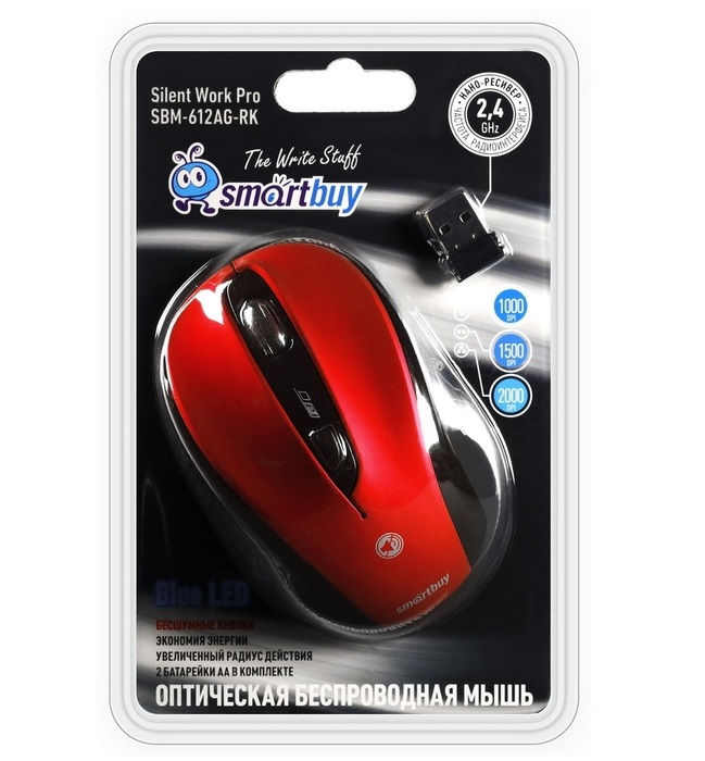 Мышь беспроводная Smartbuy 612AG красная бесшумная LED RED (SBM-612AG-RK)