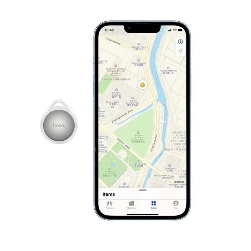 фото Беспроводная метка GPS-трекер маячок брелок AirTag Hoco DI29 Plus для автомобиля, ключей, животных, одежды белый