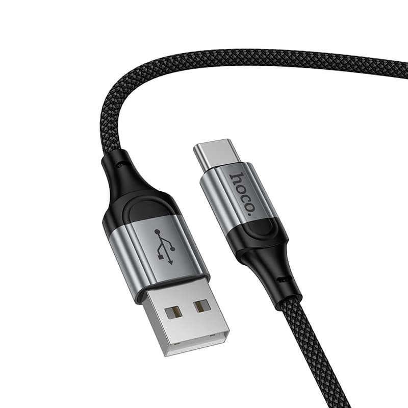 Кабель для зарядки Type-C USB HOCO X121 1.5м 3A пружина в оплетке черный