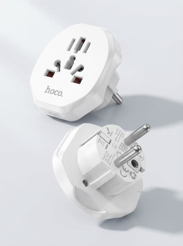 фото Сетевой переходник адаптер для евророзетки Hoco AC6 10А 250В белый