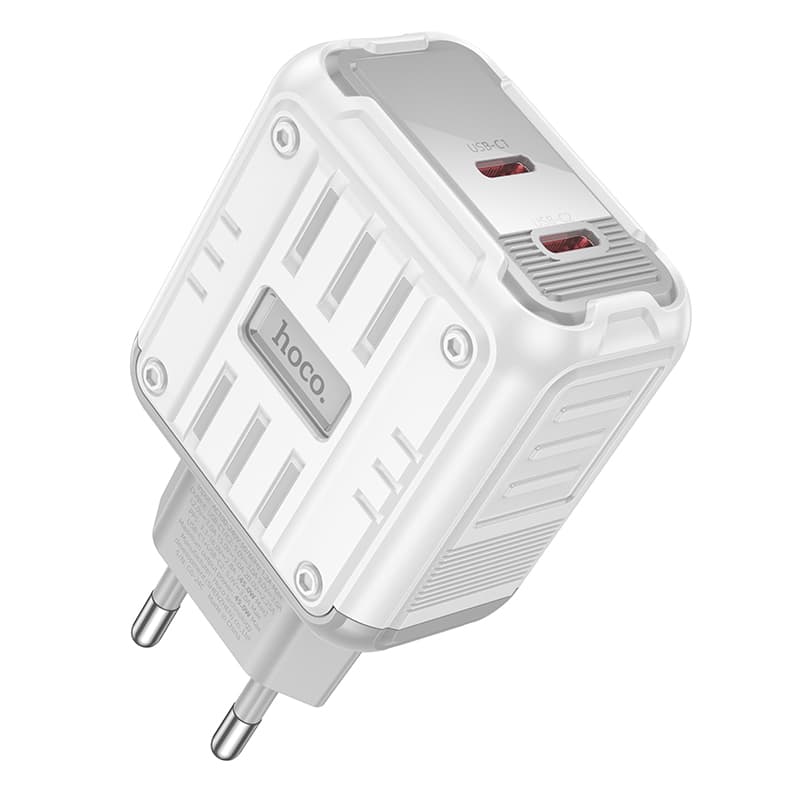 фото Сетевое зарядное устройство Адаптер Блок питания HOCO C137A Rock 2PD 45W QC3.0 / 2 Type-C USB-C 3A белое