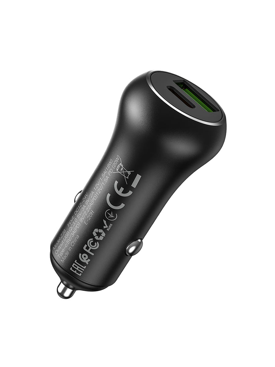 фото Автомобильное зарядное устройство HOCO Z38 PD 20W+QC3.0 / Type-C USB-C+USB черное